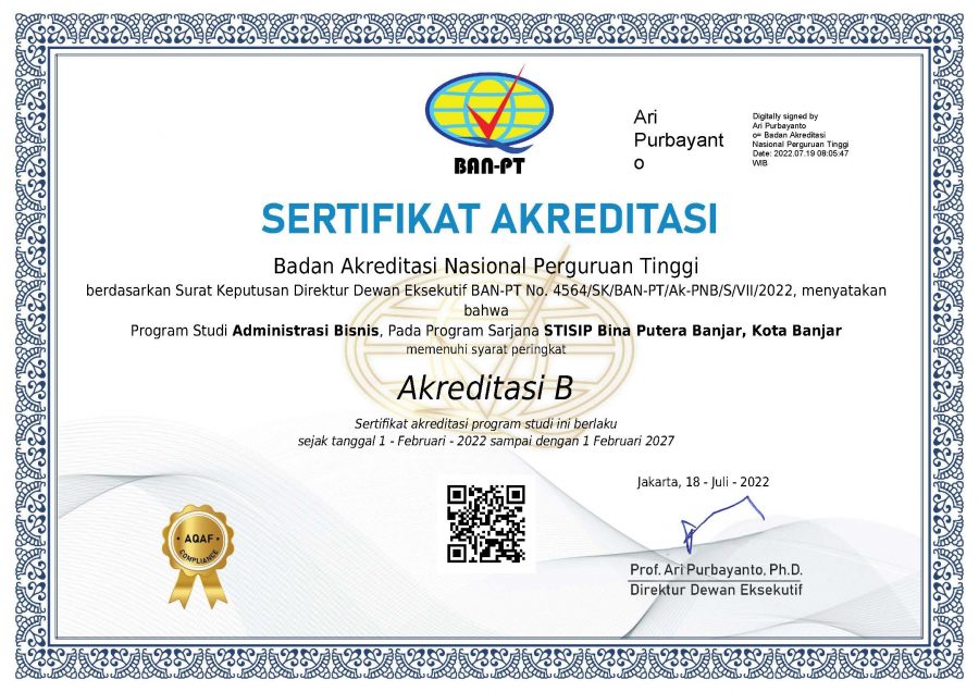 Sertifikat Akreditasi Program Studi Administrasi Bisnis